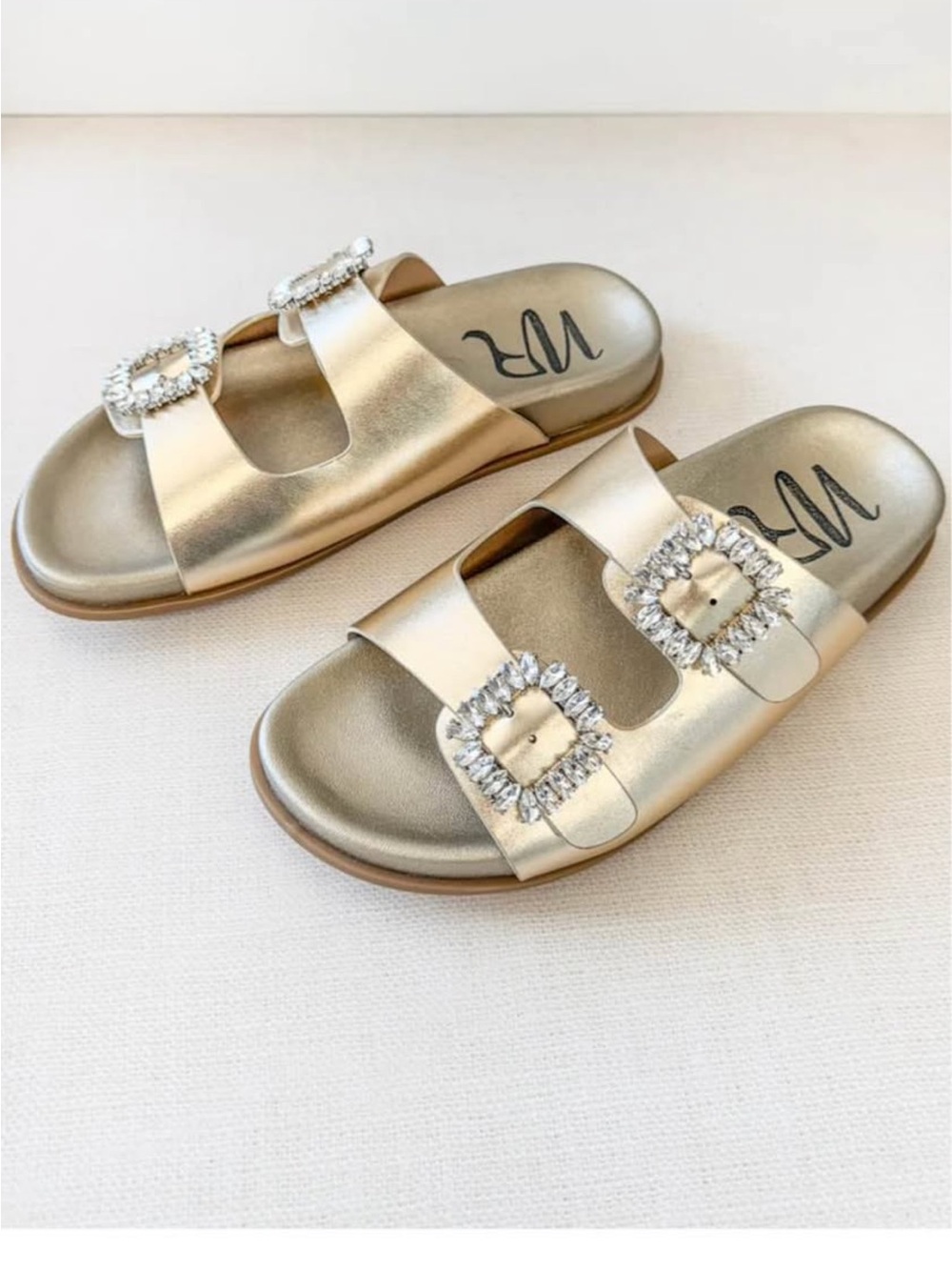 Not Rated Metallic Gold Jeweled Slide Sandals - Women's